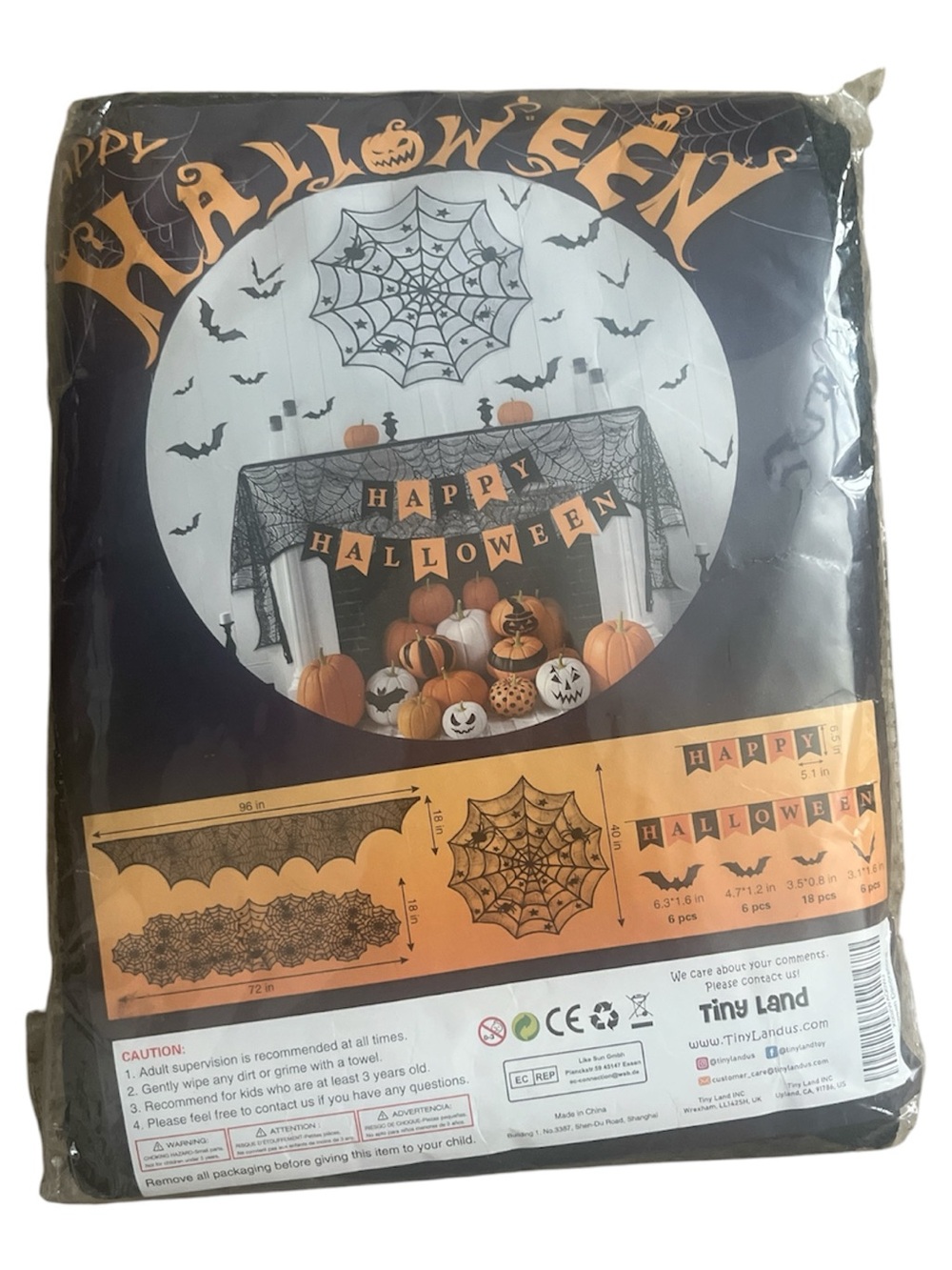 Kids Halloween Banner and Web Tablecloth - Black & Orange